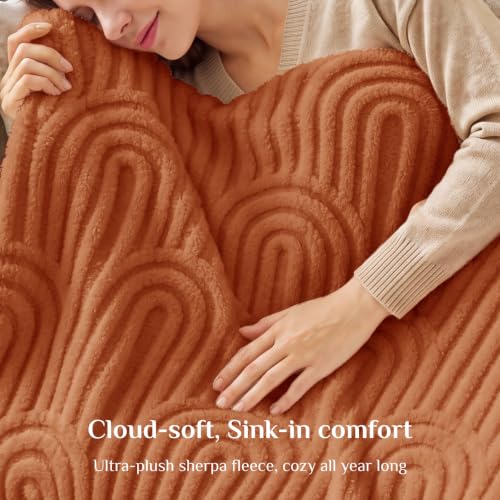 Image of BEDELITE Burt Orange Boho Fleece Fall Throw Blanket for Couch, 50x60 Inches | Fluffy Fall Blanket for Sofa Bed Dorm Room Decor, Luxury Soft Cozy Plush Fuzzy Fleece Blankets Gift for Women, Lightweight