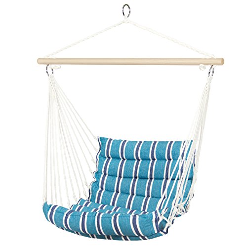 Best Choice Products Indoor Outdoor Padded Hanging Cotton Hammock Chair w/ 40-inch Wooden