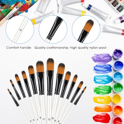 Set de 12 Pinceles Filbert para Pintura Acrílica, Pinceles Profesionales con Punta Plana de Nylon para Dibujo y Pintura miniatura 6