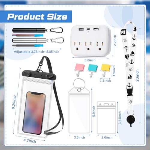 17 Pcs Carnival Cruise Essentials with Power Strip Luggage Tags Magnetic Hook Lanyards Phone Bags and Reusable Straw2