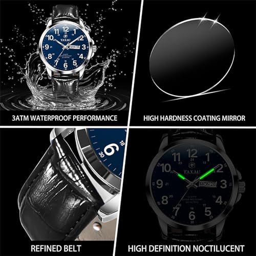 Watches for Men Leather Large Arabic Numerals Mens Watches Waterproof Band with Date Quartz Men's Wrist Watch4