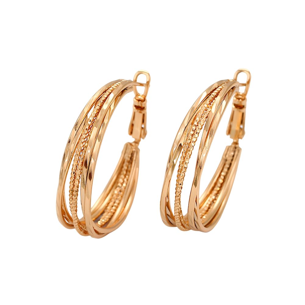 Boucles D'oreilles Créoles Jonc - Plaqué Or Jaune 18 Carats - 20 Mm - Marque Bijouterie Papillon Bleu - Neuf Avec étiquettes