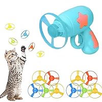 Gamrong Katze-Spielzeug Cat Fetch Toy Haustier Spielzeug für Katze, Cat Toy Sets 1 Blau Launchers und 10 Bunte Fliegende Chasing Untertasse Propellers für Interactive, Training, Jagen, Schlagen