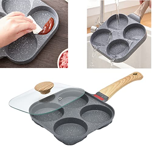 Image of Fried Egg Pan, Egg Frying Pan with Lid Nonstick 4 Cups Pancake Pan Aluminium Alloy Cooker for Breakfast(Black)