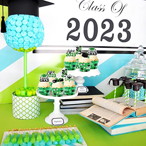 Mosailles 2023 Graduation Cupcake Decor Set, Diploma Grad Cap Cupcake Toppers Wrappers 36 Pcs Graduation Party Decorations Class Of 2023 Congrats Grad Glitter Grad Food Picks Green #TOP3
