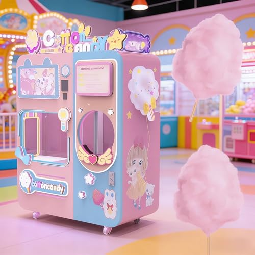 Automatic Cotton Candy Vending Machine with Touch Screen, Rapid Heating, LED Lighting, Large Sugar Tank, Self-Service Maker for Entertainment Areas and Shopping Venues