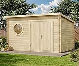 Alpholz Gartenhaus Maria-Rondo aus Massiv-Holz | Gerätehaus mit 44 mm Wandstärke | Garten Holzhaus inklusive Montagematerial | Geräteschuppen Größe: 400 x 300 cm | Pultdach