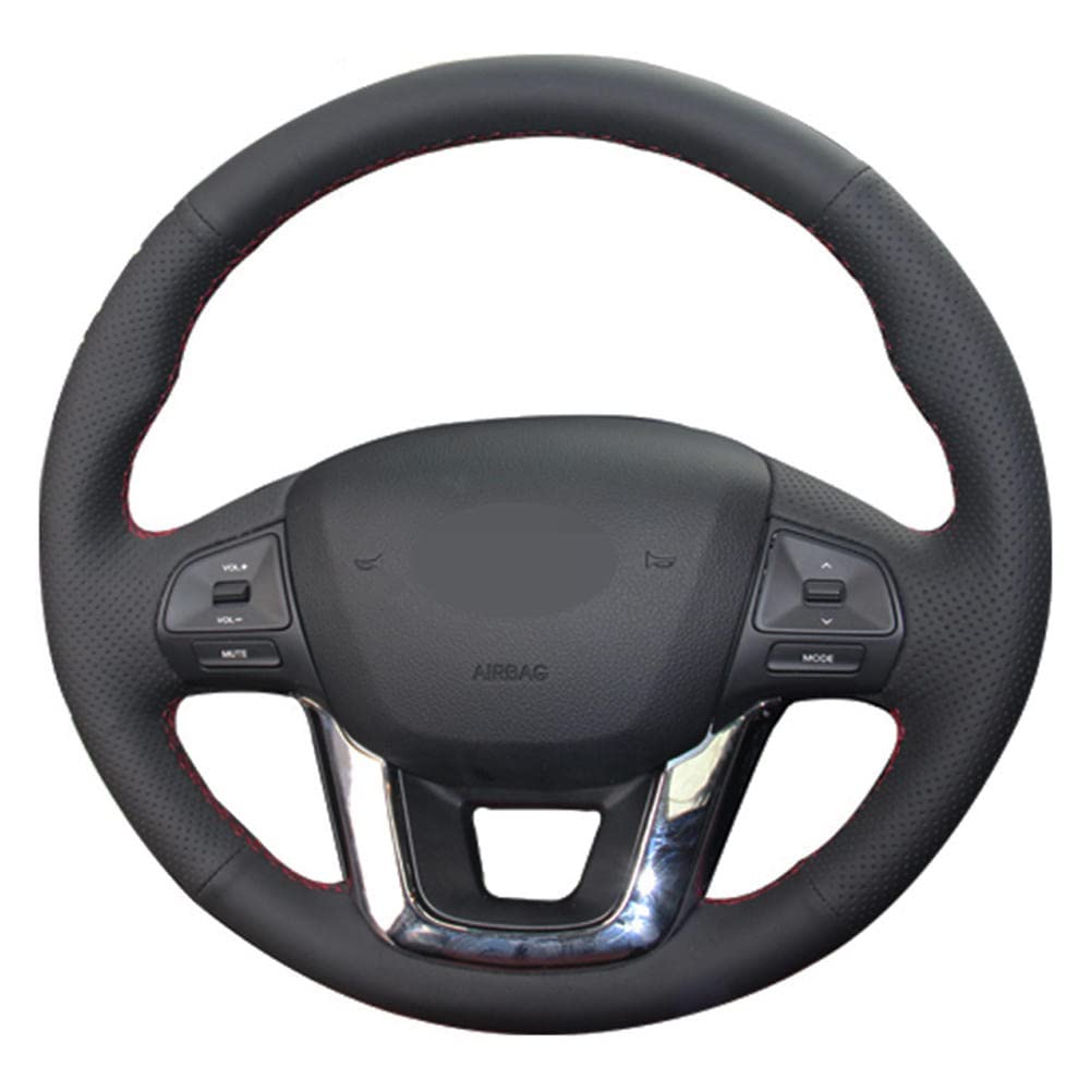Fits Kia K2 Kia Rio 2011-2013, Hand Sewn Steering Wheel Cover, Black Leather Non-Slip Steering Wheel Cover