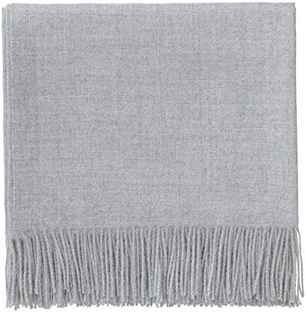 URBANARA 100% Peruvian Baby Alpaca Wool Blanket Arica 51x73 Light Grey — Simple Block Color with an Elegant Fringe — Throw for Sofa, Couch, Bed, Chair — as Soft as Cashmere