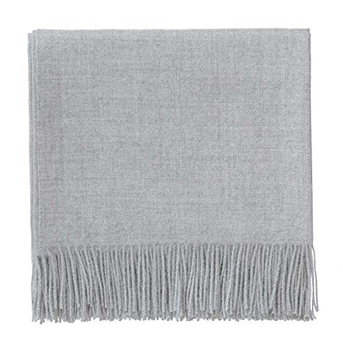 URBANARA Couverture en laine ‘Arica’ 130 x 170 cm gris clair — 100 % pure laine de jeune alpaga — Idéale en couvre-lit, plaid ou couverture douillette pour canapé et lit — Chaude couverture avec franges Cover