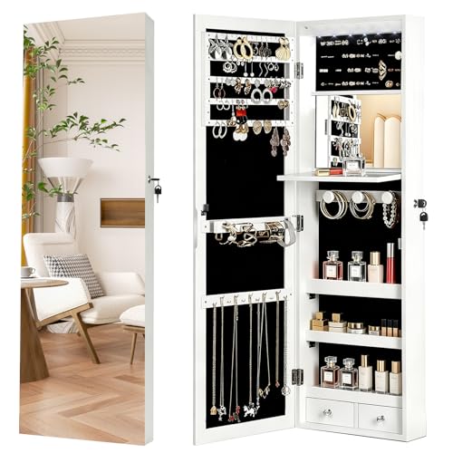 AnSafity Lockable Jewelry Cabinet with Mirror