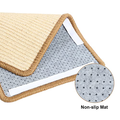 Image of FUKUMARU Cat Scratching Mat | 19.6 x 11.8 Inch Natural Sisal Cat Scratch Pad Mats for Indoor Cats | Horizontal Cats Wall Scratcher Kitten Floor Rug with Sticky Tape | Furniture Protector