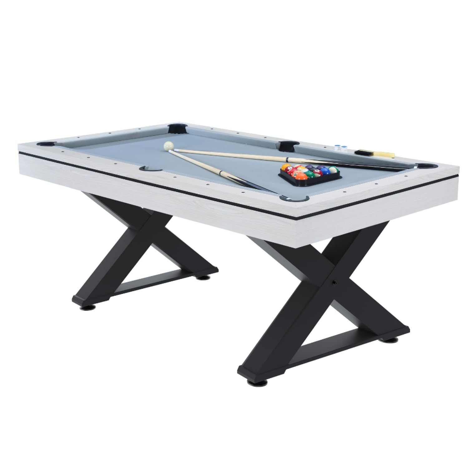 Concept-Usine | Mesa multijuego 3 en 1 de Billar y Ping-Pong Texas + Accesorios | Diseño Moderno de Madera Blanca | Mesa de Juego o Comedor | Materiales de Calidad | en Familia o Amigos