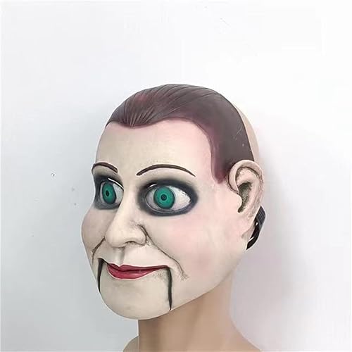 Miniatura 4 de BravoPlay Máscara de marioneta de Billy de película de Halloween para hombre, diseño de silencio muerto de látex, accesorios de miedo, fiesta para