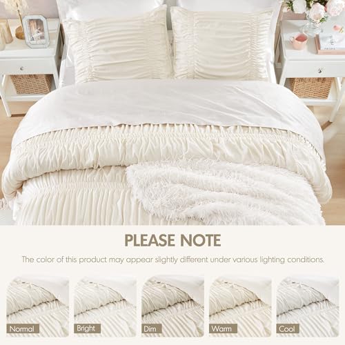 Image of Intelligent Design Ruched Shabby Chic Ivory Queen Comforter Set, 3pc