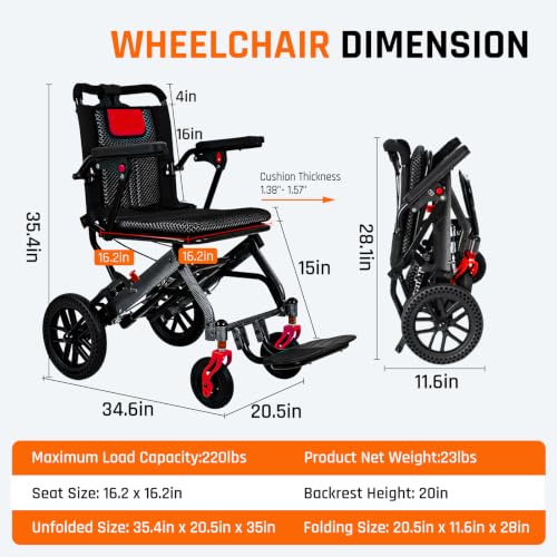 Image of SOFTFISH Wheelchairs for Adults with Foldable Footrest and Armrests, Narrow Transport Wheelchair Lightweight Foldable for Tight Spaces, 10 inch PU Wheel Chair for Travel Outing