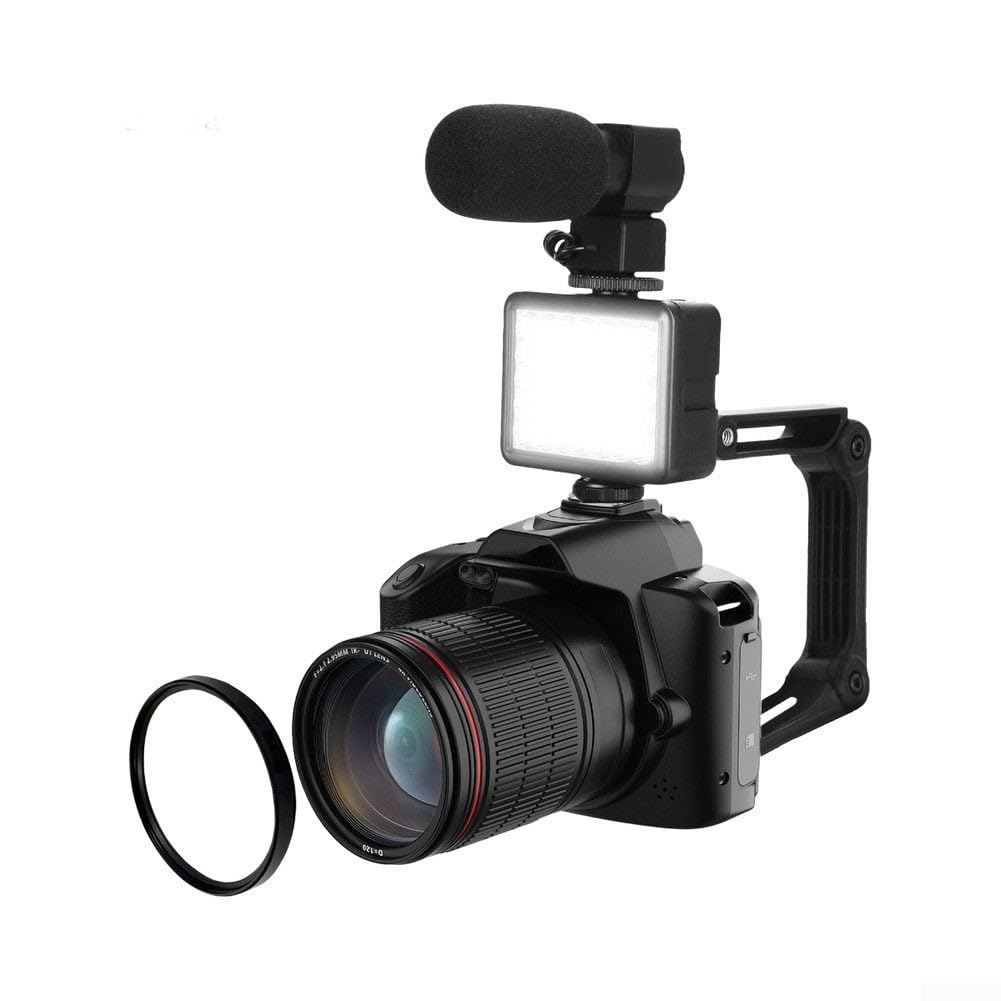 Fotocamera a doppio obiettivo 64MP 4K con zoom ottico 16x (nero) | WiFi per visione notturna per videocamera, DSLR Style Video Recorder con per stabilizzatore, microfono esterno e kit luce
