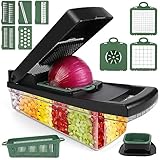 Vielseitig für Verschiedene Lebensmittel: Der vegetable cutter verfügt über austauschbare Klingen in verschiedenen Formen und Größen, er eignet sich perfekt zum Würfeln, Reiben und Schneiden von den meisten Gemüse- und Obstsorten wie Kartoffeln, Tomaten, Zwiebeln, Gurken, Zucchini, Karotten usw. Dieser vegetable chopper wird das perfekte Geschenk für Ihre Familie sein.