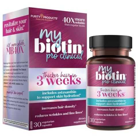 Purity Products MyBiotin ProClinical – Thicker Hair Starting in 3 Weeks & Fights Wrinkles - MB40X Patented Biotin Matrix w/Astaxanthin - 40X More Soluble vs Ordinary Biotin 30 Veg Cap Cover