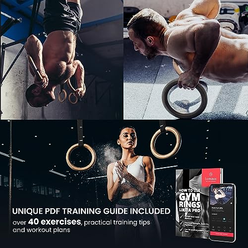 image for BeMaxx Gymnastic Rings Set Wood + Door Anchor Attachment, Exercise eBo
