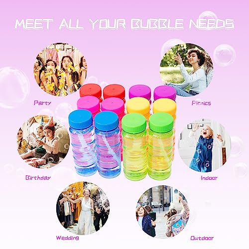 Naivees 12 PCS 4oz Bubble Solution Liquid with 5-Hole Wand and 12 Bag 10ml Concentrate Refill Solution, Non Toxic, Easy-Grip Bubble Summer Bubbles Maker Toy for Kids, Party Favor Toy