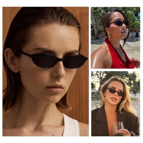 Retro Oval Sunglasses for Women Men Chic Small Narrow 90s Glasses Cat Eye Y2K Shades Trendy Sunnies2