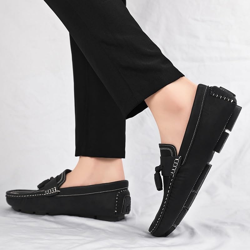 Men's Loafers Shoes Square Toe PU Leather Driving Penny Loafers with Tassel Flat Heel Anti-Slip Flexible Fashion Wedding Slip On3