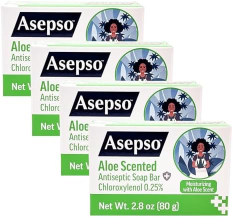 Asepso Antibacterial Bar Soap โ 4 Pack 80g / 2.8 oz Each โ Antiseptic Cleansing Soap โ Choose Scent (Aloe Vera)