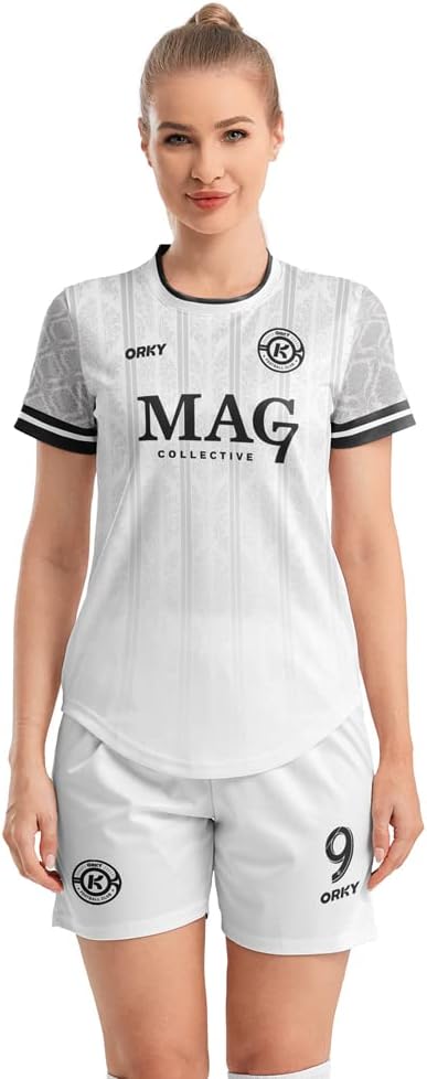 ORKY Customize Soccer Jersey, Women Sublimation Futbol Shirt Short Set, Breathable Personalize Team Outfit Glory