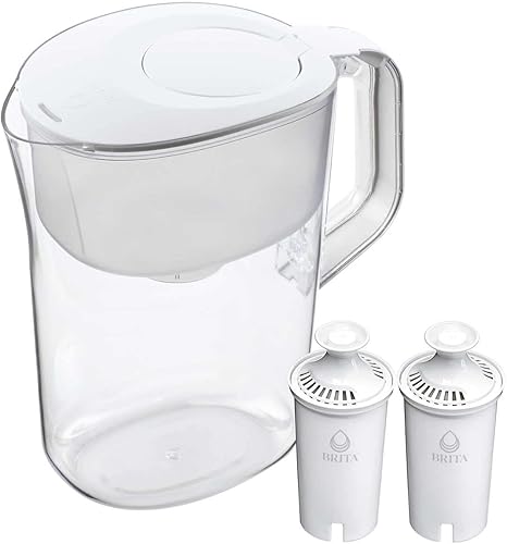 Brita Jarra grande de filtro de agua de 10 tazas con recordatorio de filtro de luz inteligente y 2 filtros estándar, hecha sin BPA, color blanco (el