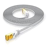 CSL - 10m CAT 7 Netzwerkkabel Flach 40 Gbits - Baumwollmantel - LAN Kabel Patchkabel Datenkabel - CAT.7 Gigabit RJ45 Ethernet Cable - 10000 Mbits Geschwindigkeit - Flachbandkabel - Verlegekabel