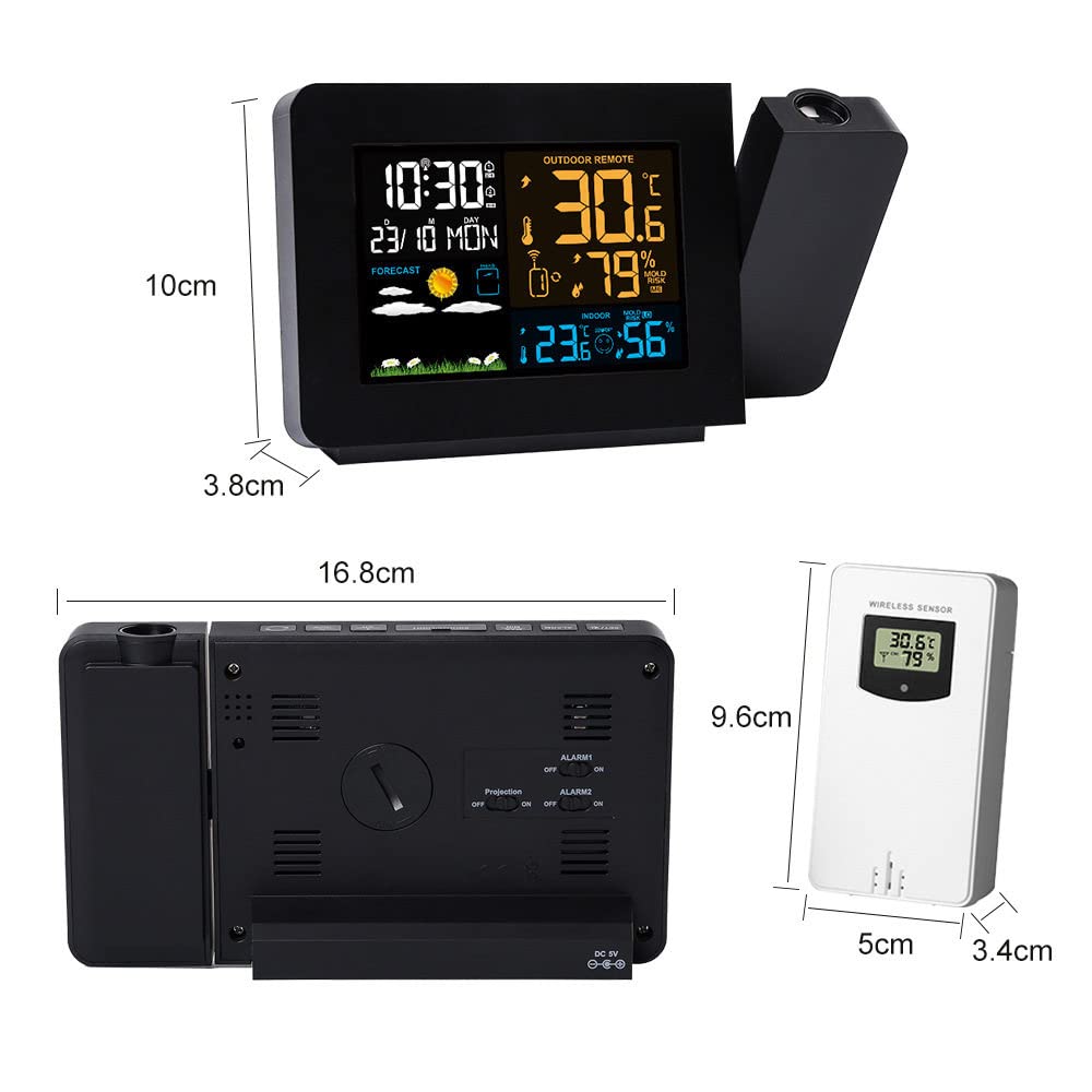 Réveil à Projection Plafond Stations Météo sans Fil Horloge de Météo Réveil pour Enfant & Murale Chambre avec Capteur Externe,Double Alarme Fonction Snooze Reveil Numerique