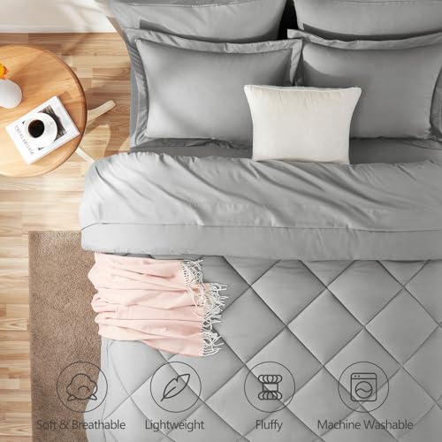 Image of CozyLux Oversized Queen Comforter Set Light Grey, 7 Pieces Bed in a Bag Comforter Set with Sheets Luxury Bed Set All Seasons, Bedding Set with Down Alternative Comforter, Sheets, Pillowcases & Shams