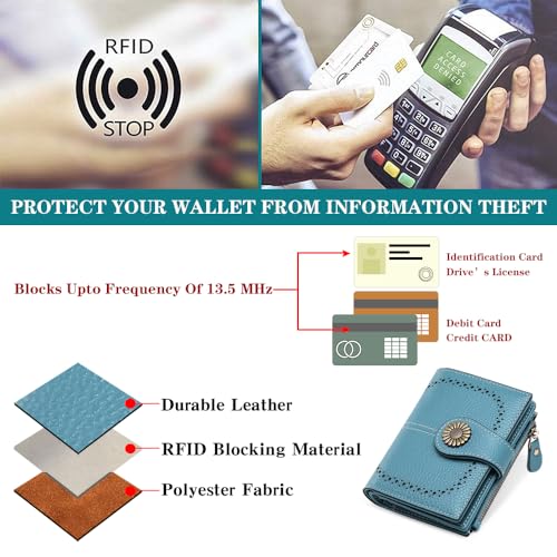 Image of SENDEFN Small Womens Wallet Leather Bifold Card Holder RFID Blocking with Zipper Coin Pocket