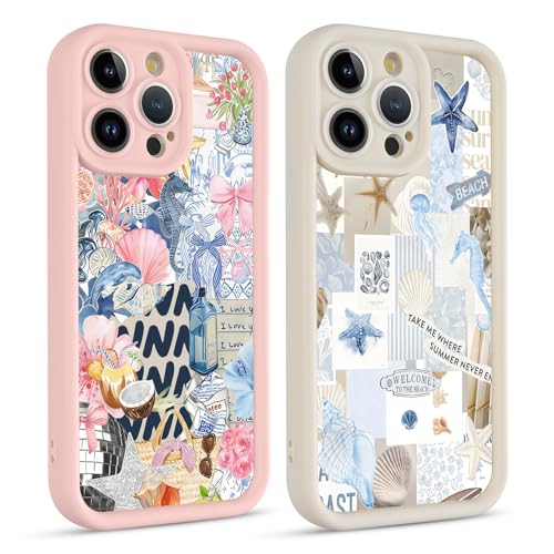 lioscre 2 Pack Cute Summer Phone Case for iPhone 14 Pro Max 6.7", Aesthetic Seashell Bow Pattern Print Design Women Girls Case Soft Slim Shockproof TPU Protective Funda Cover