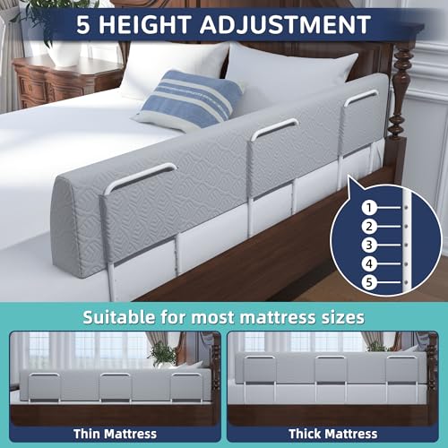 Image of FigTime Bed Bumper for Toddlers, Foam Bed Rail for Toddlers, Toddler Bed Rail Bumper, Soft Safety Bed Guard Rail for Kids, Bed Side Rail for Twin, Full, Queen & King Beds (Grey, 51 inch, 3-Bracket)