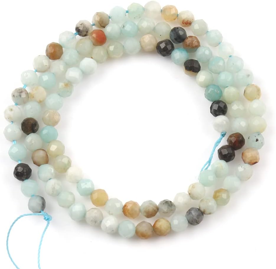 Song Xi 180pcs 2mm Natural Amazonite Gemstone Beads Faceted Round Loose Stone Beads for Jewelry Making Amazonite 2mm