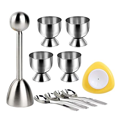 Egg Cups & Egg Cracker Topper Set for Soft or Hard Boiled Eggs, 10 Pcs Egg Gadget Tools with Magnetic Egg Piercer for Raw Eggs, Must-have for Kitchen