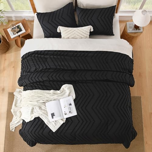 Image of Litanika Boho Full Comforter Set, 3 Pcs Black Lightweight Bedding Set