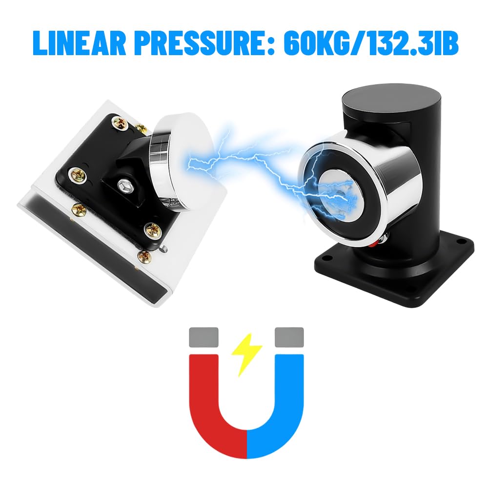 Elektromagnetischer Türstopper (12 V DC), Edelstahl, verlängerte Bodenmontage, Haltekraft 60 kg (132,3 lbs), elektrisch-magnetisches Schloss für 12–20 mm dicke Glastüren, Zutrittskontrollsystem
