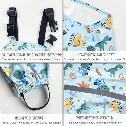 Image of Toddlers Waterproof Rain Bib Pants, Boys Girls Rain Pants Kids Cartoon Rain Trousers Lightweight Mud Pants Rainwear
