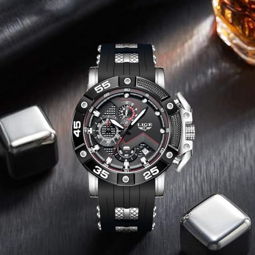 Image of LIGE Unique Mens Wristwatch Fashion Multifunction Chronograph with Calendar Quartz Analog Watch Waterproof Outdoor Sport Watch for Men Casual