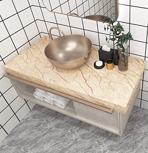 Image of WISDOM Countertop Peel and Stick Marble Contact Paper for Countertops Vinyl Waterproof Self Adhesive Countertop Contact Paper Marble Wallpaper (Beige Marble Wallpaper, 30 inchx203 inchcm)