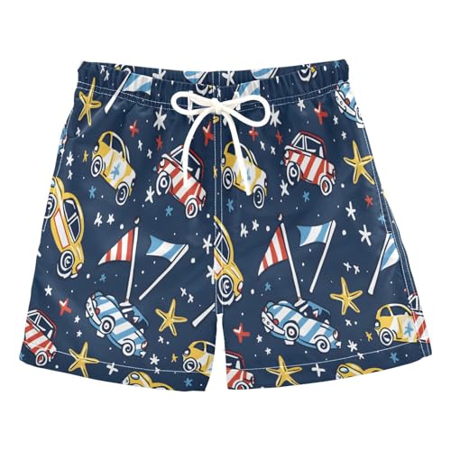 Boys Swim Trunks Toddler Swim Shorts Little Boys Swimwear Race Car and Racing Flag Bathing Suit Swimsuit Multi