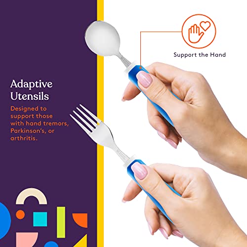 Special Supplies Adaptive Utensils 5-Piece Set Non-Weighted, Non-Slip Handles for Hand Tremors, Arthritis, Parkinson’s or Elderly Use - Stainless Steel Knife, Rocker Knife, Fork, Spoons - Blue - Image 7