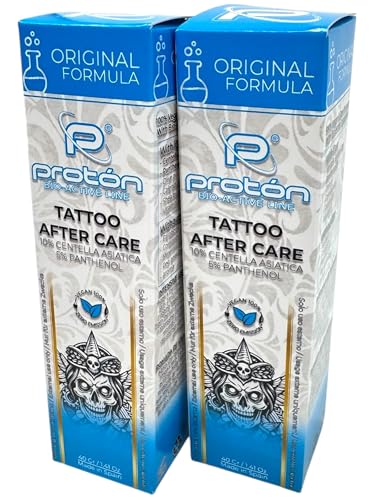 INKgrafiX Crema de tatuaje Proton con pantenol, 2 x 40 ml, 2 tubos, vegano, crema para tatuajes para cuidado profesional, 10% Centella
