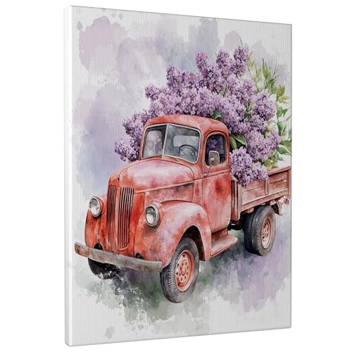 Toile murale – Impressions sur toile de peintures verticales – Impressions sur toile de peintures à motif de camion lilas printanier, fleur – 30,5 x...