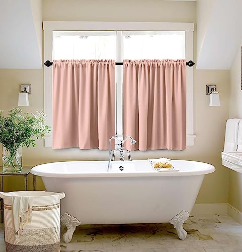 Image of KOUFALL Blush Pink Kitchen Curtains 30 Inch Length Set of 2 Pack Rod Pocket Short Curtains for Small Bathroom