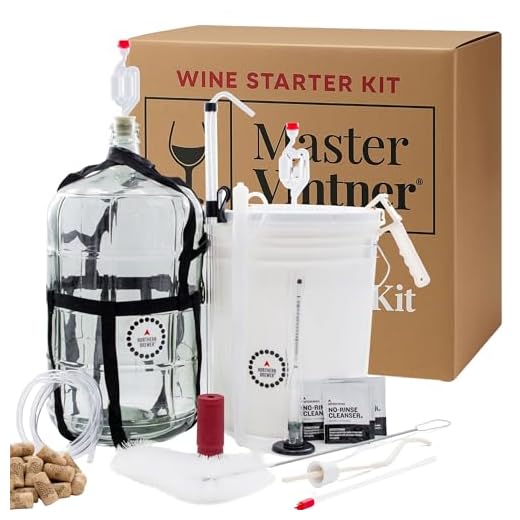 Master Vintner Wine Making Equipment Starter Kit with Plastic Big Mouth Bubbler and Glass Carboy