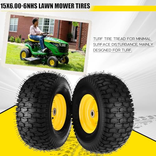15x6.00-6NHS Lawn Mower Tires, 15 x 6.00-6 Lawn Mower Tires and Wheel Compatible with John Deere Craftsman Husqvarna Riding Lawn Mower Front Tires-with 3/4\" Bearing, 3\" Centered Hub (2 Pack) - Thumbnail 4